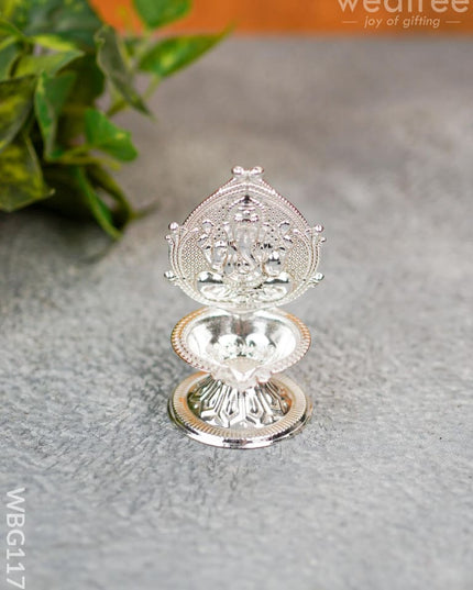 German Silver Ganesha Diya - Wbg1177 Silver Diya