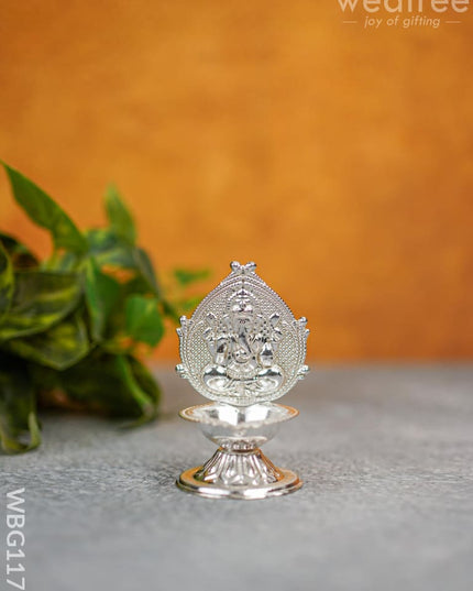 German Silver Ganesha Diya - Wbg1177 Silver Diya