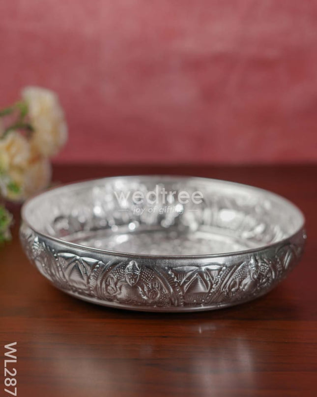 German Silver Ganesha Floral Urli With Stand - 10 Inch Wl2876