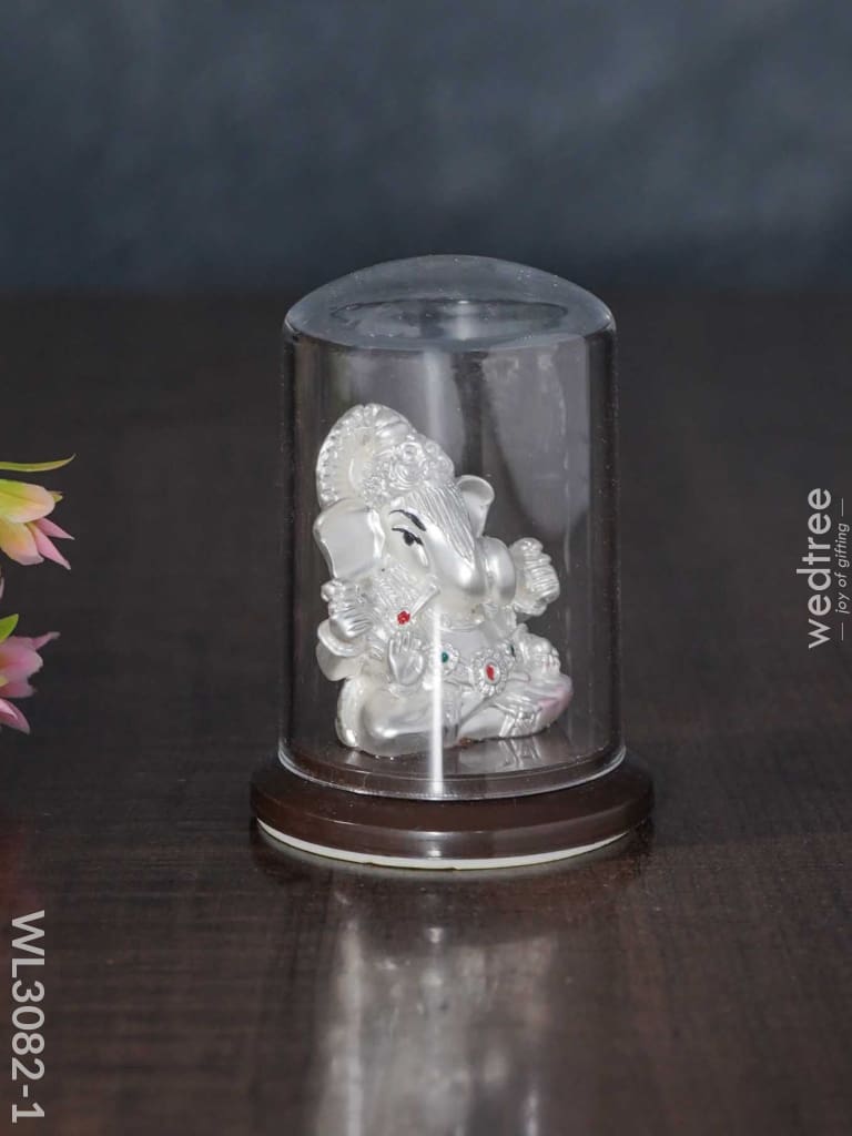 German Silver Ganesha Idol With Glass Top - Wl3082 Figurines
