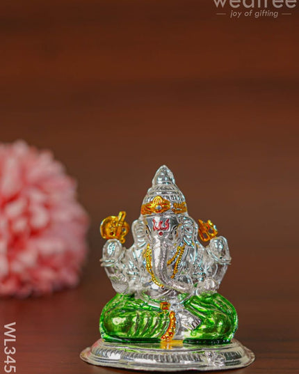 German Silver Ganesha Idol With Meenakari Finish - Wl3456 Figurines