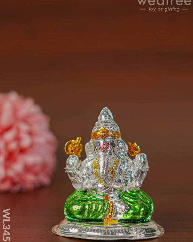 German Silver Ganesha Idol With Meenakari Finish - Wl3456 Figurines