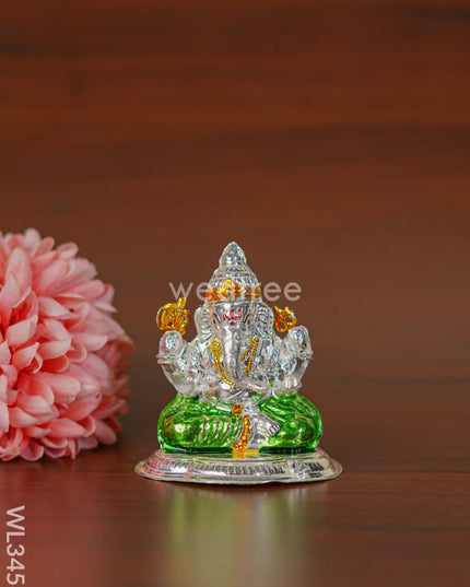 German Silver Ganesha Idol With Meenakari Finish - Wl3456 Figurines