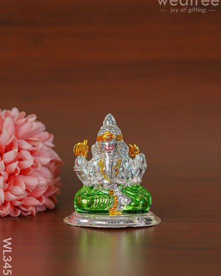 German Silver Ganesha Idol With Meenakari Finish - Wl3456 Figurines