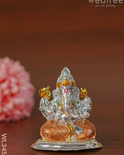 German Silver Ganesha Idol With Meenakari Finish - Wl3456 Figurines