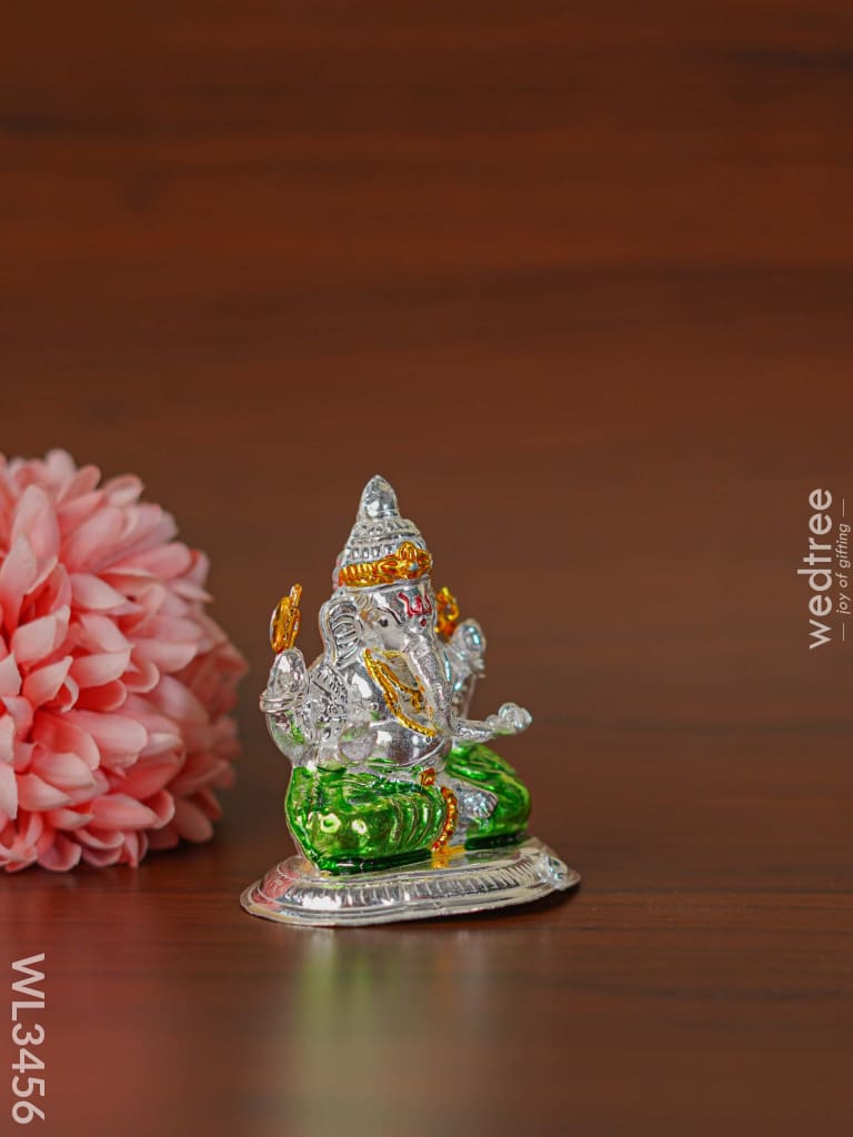 German Silver Ganesha Idol With Meenakari Finish - Wl3456 Figurines