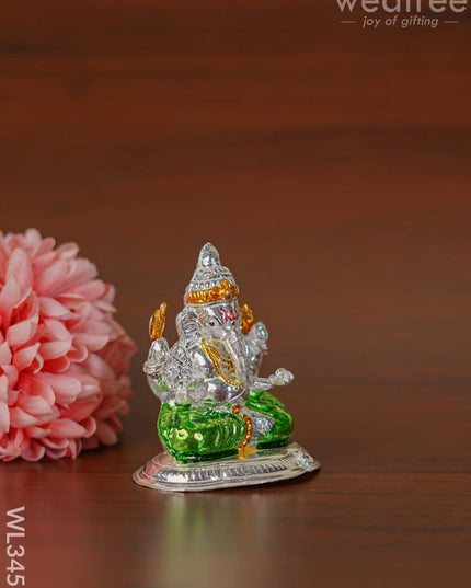 German Silver Ganesha Idol With Meenakari Finish - Wl3456 Figurines