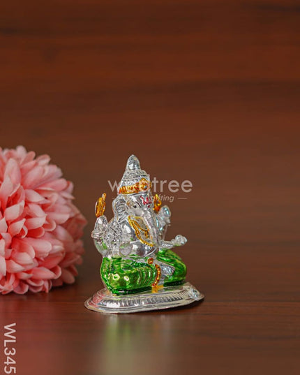 German Silver Ganesha Idol With Meenakari Finish - Wl3456 Figurines