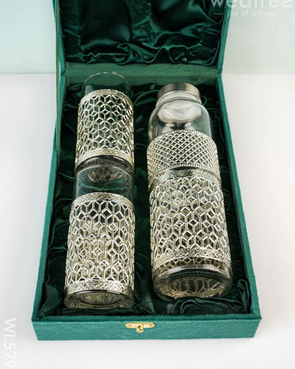 German Silver Glass Bottle with Set of 2 Glass - WL5795 - Bottles & mugs