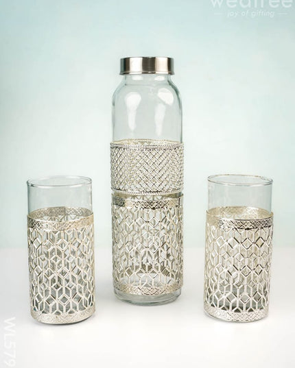 German Silver Glass Bottle with Set of 2 Glass - WL5795 - Bottles & mugs