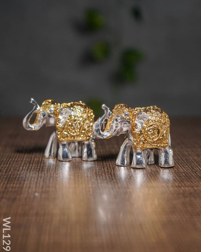 German Silver Gold Finish Baby Elephant (Set Of 2) - Wl1291 Figurines