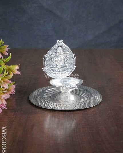German Silver Kamakshi Diya On Plate - Wbg0061 Diyas