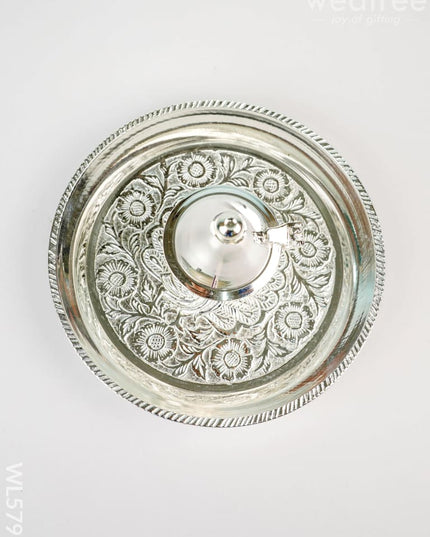 German Silver Kumkum Dibbi with Plate - WL5791 - German Silver Pooja Utility