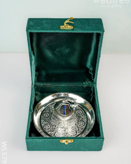 German Silver Kumkum Dibbi with Plate - WL5791 - German Silver Pooja Utility
