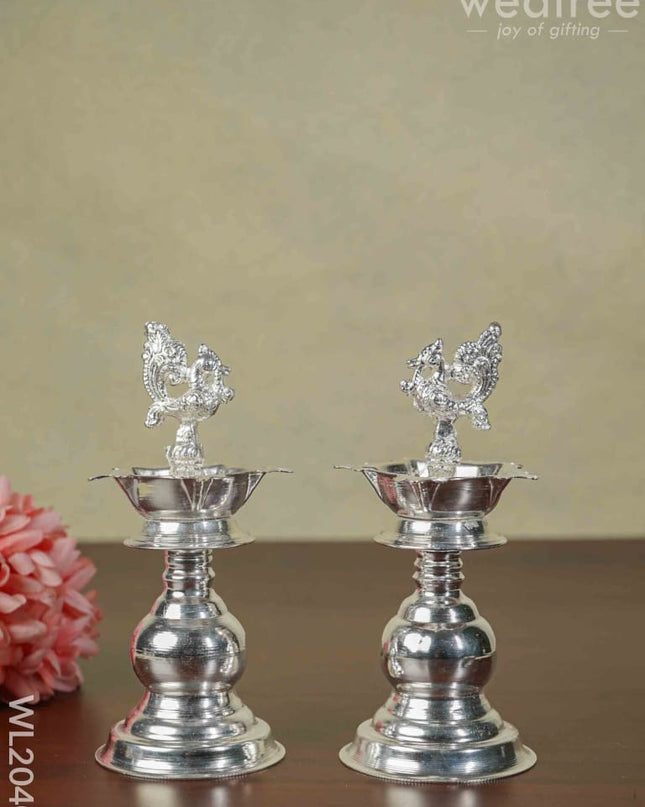 German Silver Kuthu Vilakku (Set Of 2) 6.5 Inches - Wl2040 Diyas