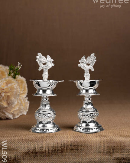 German Silver Kuthu Vilakku with Annapakshi Motif - WL5095 German Silver Pooja Utility