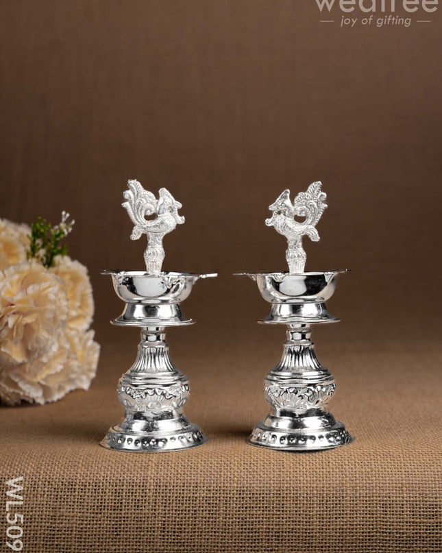 German Silver Kuthu Vilakku with Annapakshi Motif - WL5095 German Silver Pooja Utility