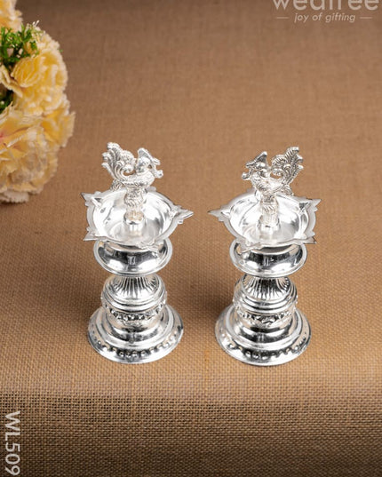 German Silver Kuthu Vilakku with Annapakshi Motif - WL5095 German Silver Pooja Utility