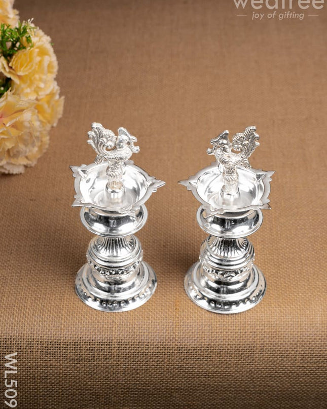 German Silver Kuthu Vilakku with Annapakshi Motif - WL5095 German Silver Pooja Utility