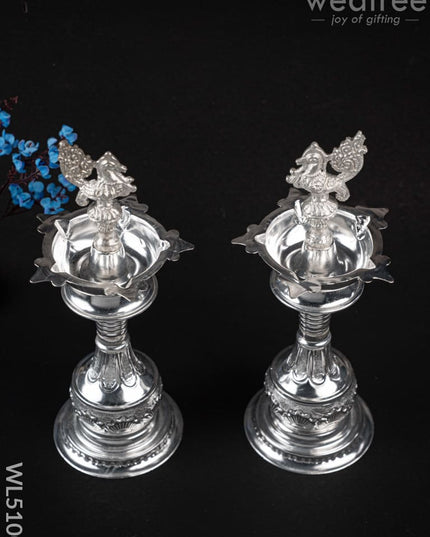 German Silver Kuthu Vilakku with Annapakshi Motif - WL5100 German Silver Pooja Utility