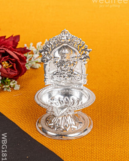 German Silver Lakshmi Diya - 4 inch - WBG1815 - German Silver Diya RG