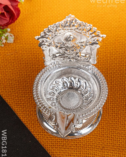 German Silver Lakshmi Diya - 4 inch - WBG1815 - German Silver Diya RG