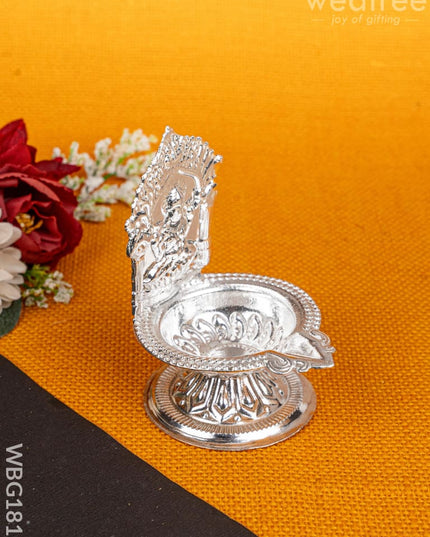 German Silver Lakshmi Diya - 4 inch - WBG1815 - German Silver Diya RG