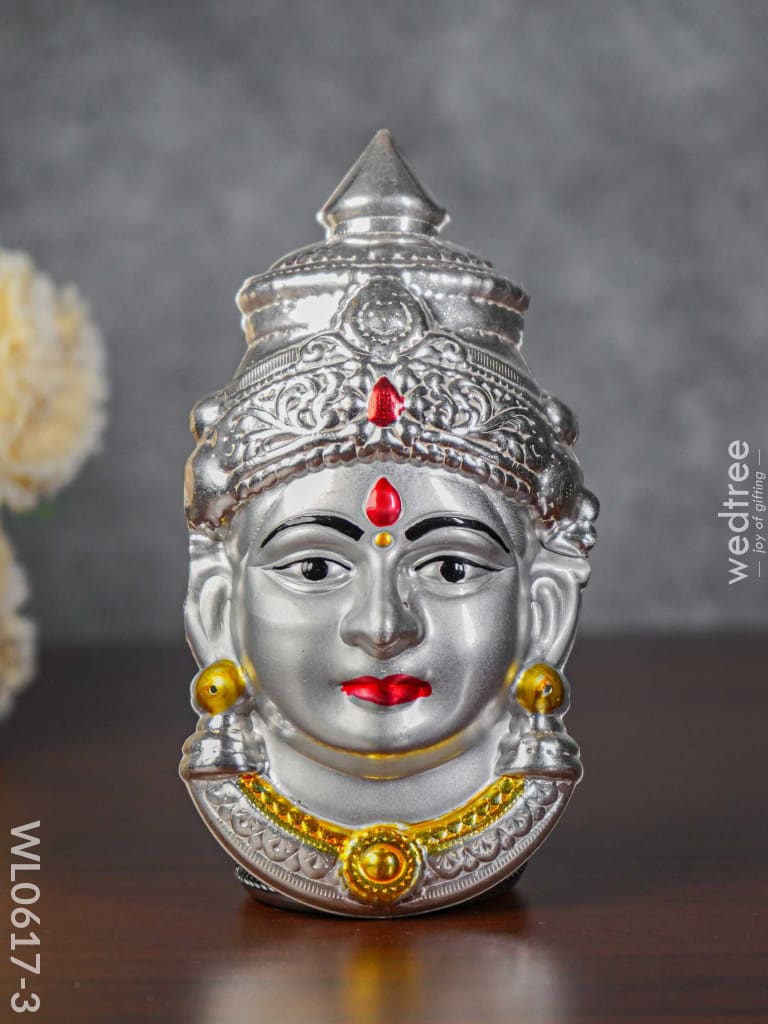 German Silver Lakshmi Face - Wl0617 Green Colour Stones Pooja Utility
