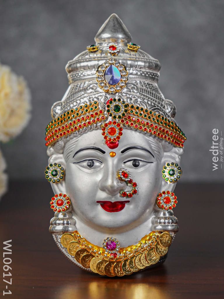 German Silver Lakshmi Face - Wl0617 Multicolour Stones Pooja Utility