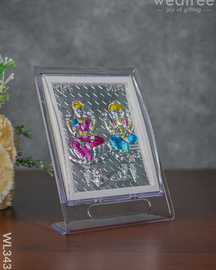 Silver Lakshmi Ganesha Photoframe With Stand - Wl3436 German Photo Frame