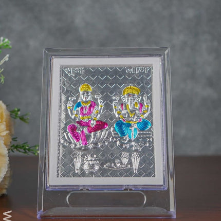 Silver Lakshmi Ganesha Photoframe With Stand - Wl3436 German Photo Frame