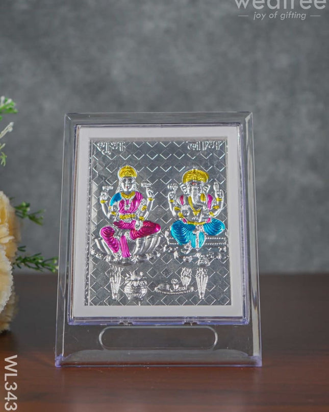 Silver Lakshmi Ganesha Photoframe With Stand - Wl3436 German Photo Frame