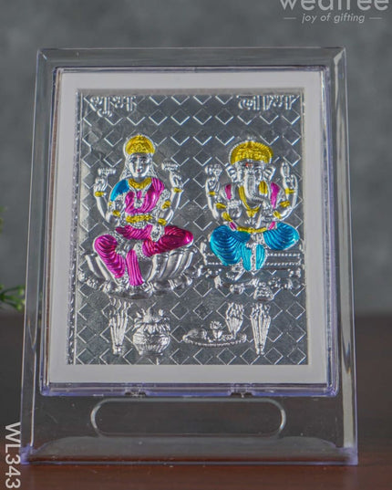 Silver Lakshmi Ganesha Photoframe With Stand - Wl3436 German Photo Frame