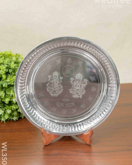 German Silver Lakshmi Ganesha Thali - Set Of 7 Wl3503 Pooja Utility