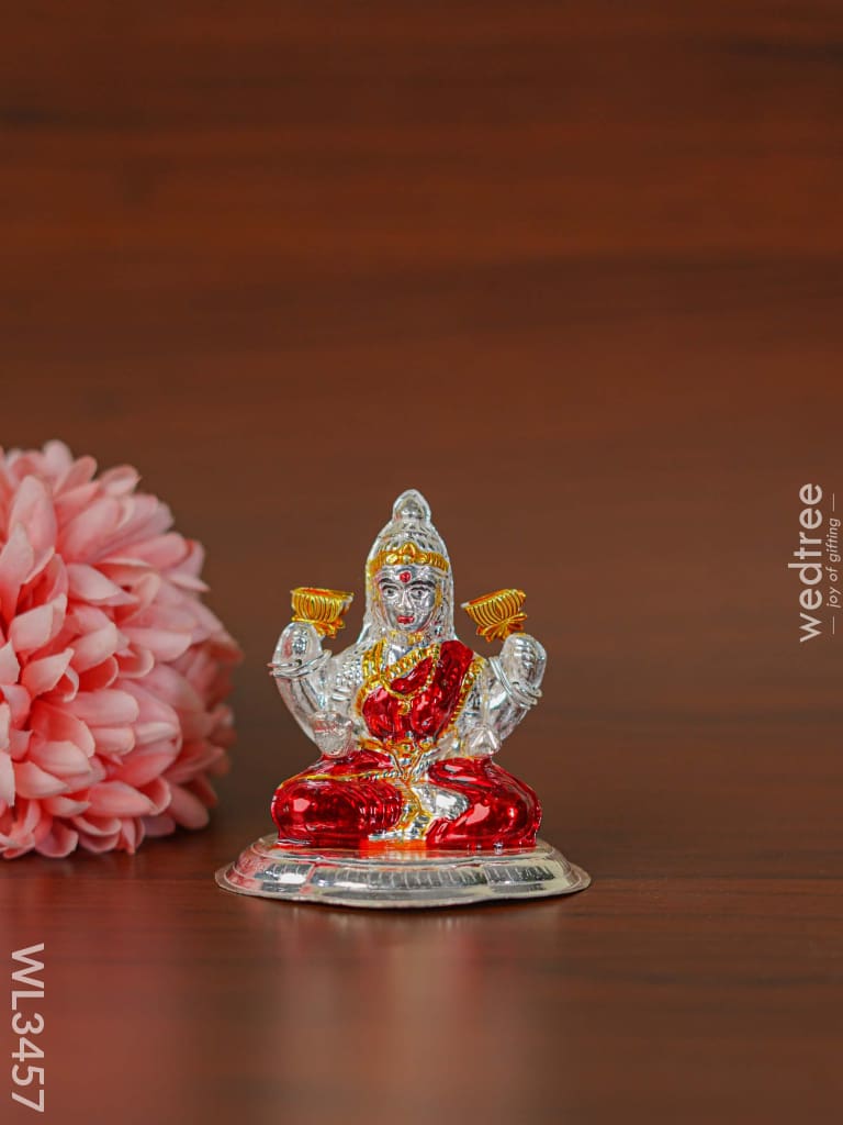 German Silver Lakshmi Idol With Meenakari Finish - Wl3457 Figurines