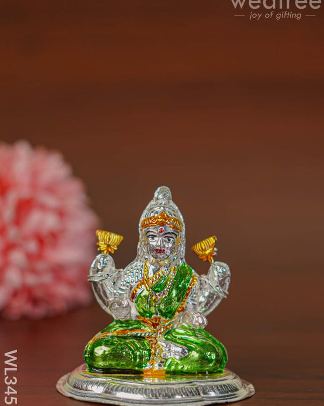 German Silver Lakshmi Idol With Meenakari Finish - Wl3457 Figurines
