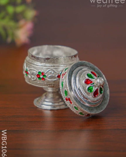 German Silver Meenakari Finished Kumkum Holder - Wbg1069 Pooja Utilities