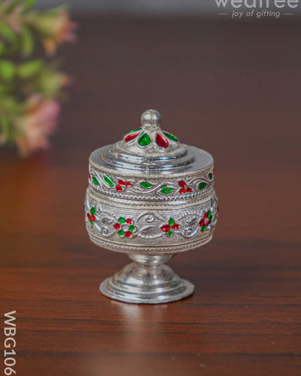 German Silver Meenakari Finished Kumkum Holder - Wbg1069 Pooja Utilities