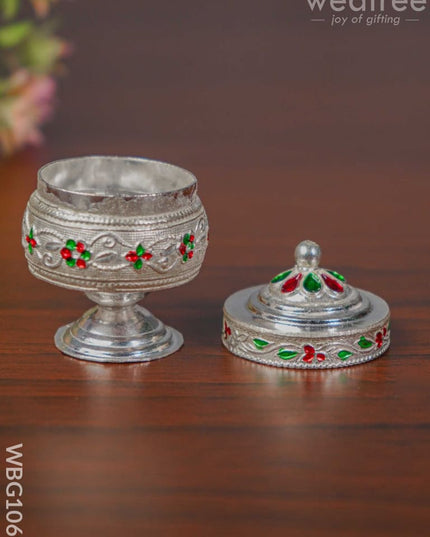 German Silver Meenakari Finished Kumkum Holder - Wbg1069 Pooja Utilities