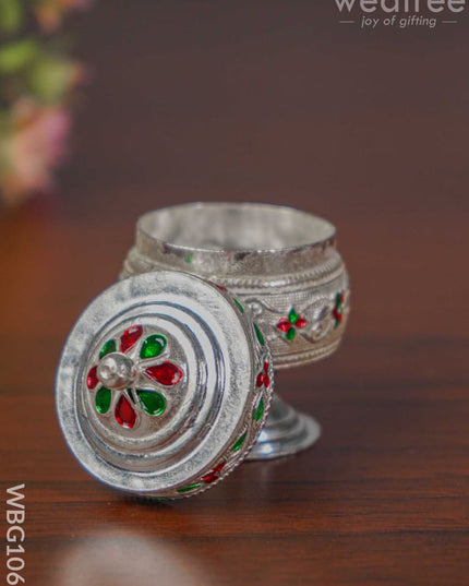 German Silver Meenakari Finished Kumkum Holder - Wbg1069 Pooja Utilities