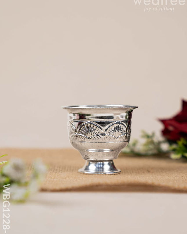 German Silver Mini Kumkum Bowl - 2 inch - WBG1228-1 German Silver Kumkum Holder - RG