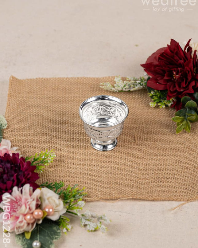 German Silver Mini Kumkum Bowl - 2 inch - WBG1228-1 German Silver Kumkum Holder - RG