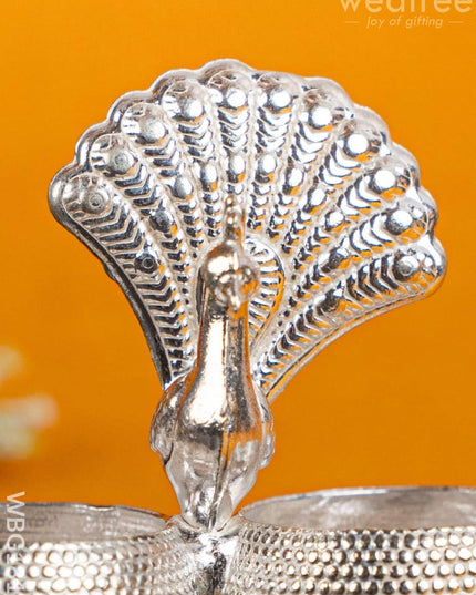 German Silver Peacock 2 Cup Kumkum - 3 inch - WBG1813 - German Silver Kumkum Holder - RG