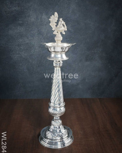 German Silver Peacock 5 Face Kuthu Vilaku - 17 Inch Set Of 2 Wl2845 Diyas