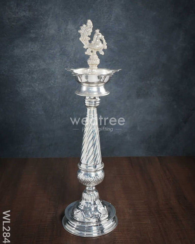 German Silver Peacock 5 Face Kuthu Vilaku - 17 Inch Set Of 2 Wl2845 Diyas