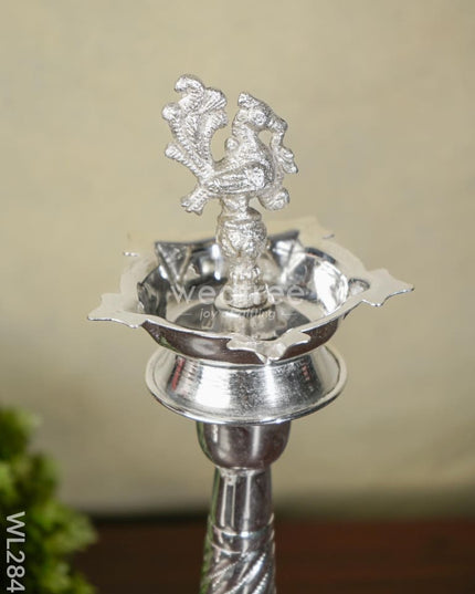 German Silver Peacock 5 Face Kuthu Vilaku - 17 Inch Set Of 2 Wl2845 Diyas