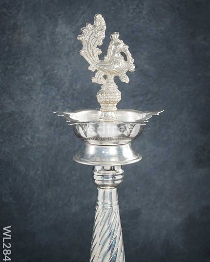German Silver Peacock 5 Face Kuthu Vilaku - 17 Inch Set Of 2 Wl2845 Diyas