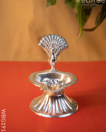 German Silver Peacock Diya - 3 inch - WBG1915 - German Silver Diya RG