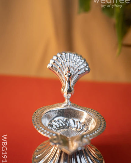 German Silver Peacock Diya - 3 inch - WBG1915 - German Silver Diya RG