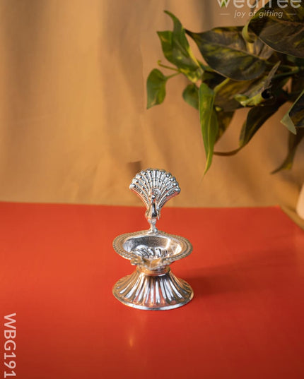 German Silver Peacock Diya - 3 inch - WBG1915 - German Silver Diya RG